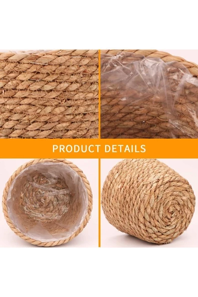 Yenigeldi 4 adet Hasır Saklama Sepeti ve Saksı İç ve Dış Mekan Bitkileri için Saksı Örtüsü Dekorasyon - 3