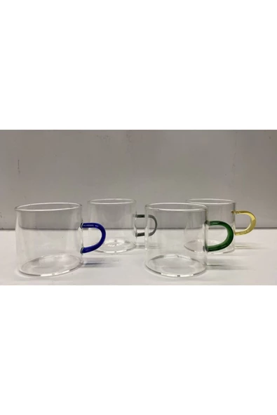 Yenigeldi 6 Adet Renkli Saplı Espresso Fincan Isıya Dayanıklı Borosilikat Bardak Kulplu Kahve Çay (130ml) - 3