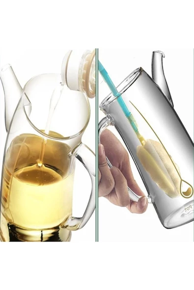 Yenigeldi Mutfak İçin Dekoratif, Cam, Damlatmaz, Vakumlu Bambu Kapaklı Yağlık ve Sürahi - 5