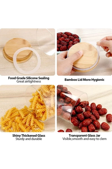 Yenigeldi 250 ml Bambu Kapaklı Vakumlu Borosilikat Cam Kavanoz 6 Adet - 3