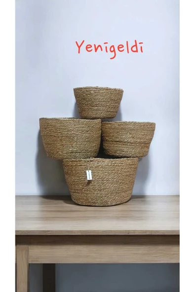 Yenigeldi 4 Adet Yuvarlak Hasır Saklama Sepeti Sapsız yen2400394