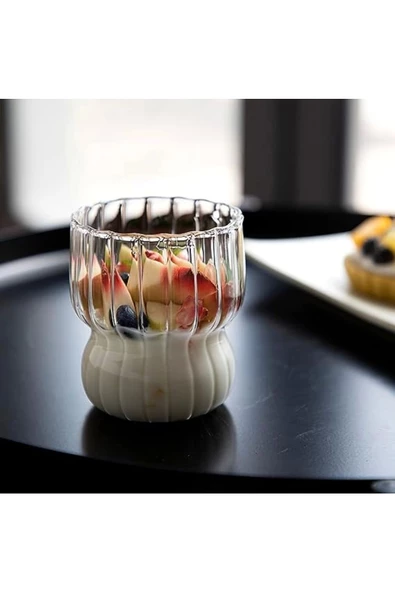 Yenigeldi 1 Adet Dalgalanma Şekilli Şeffaf Cam Bardak Buzlu Kahve Kokteyl Bardağı 1 Cam Pipet ve Temizleme Fır - 2