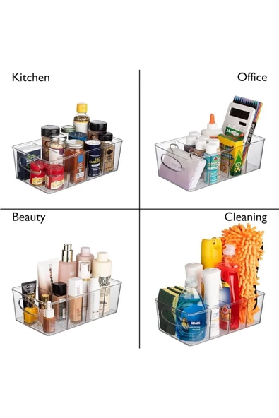 Yenigeldi 2 Adet Akrilik Çıkarılabilir Bölmeli Mutfak Buzdolabı Düzenleyici Makyaj Banyo Organizeri Çay Kutusu - 3