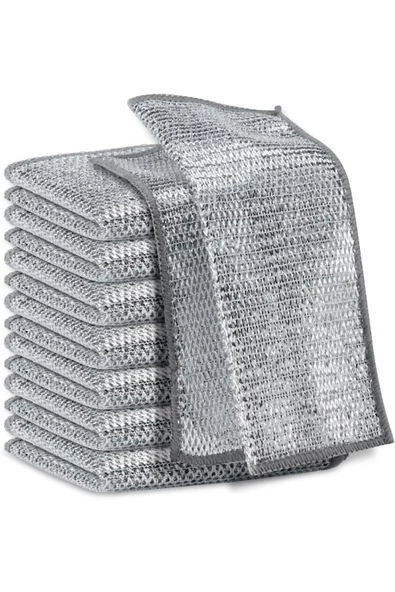 Yenigeldi 10 Adet Çok Amaçlı Mucize Mikrofiber Inox Bez Telli Bulaşık Bezi, Mutfak Banyo Bezi