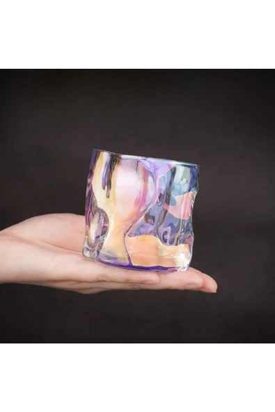 Yenigeldi 2 Adet Gökkuşağı İrregular İskandinav Tarzı Bükülme Cam Viski, Kokteyl, Bourbon Sunum 236ml