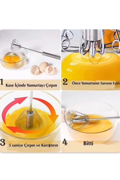 Yenigeldi Bas-çek Mikser Karıştırıcı Paslanmaz Çelik El Itme Çırpma Blenderi Yumurta Çırpıcı Süt Köpürtücü - 3
