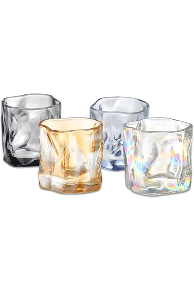 Yenigeldi 2 Adet Gökkuşağı İrregular İskandinav Tarzı Bükülme Cam Viski, Kokteyl, Bourbon Sunum Küçük - 2