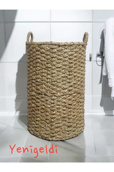 Yenigeldi (YÜKSEKLİĞİ:57-GENİŞLİĞİ:39 CM) 1 Adet Uzun Yuvarlak Dekoratif Hasır Sepeti Yen240002b