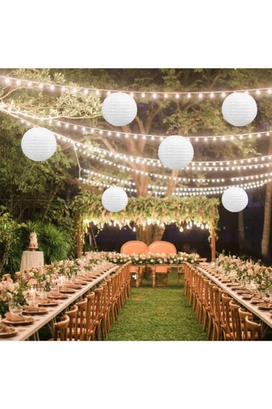 Yenigeldi 2 Adet Beyaz Yuvarlak Kağıt Fener Japon Feneri Lamba Düğün Doğum Günü Partisi Dekorasyon - 5