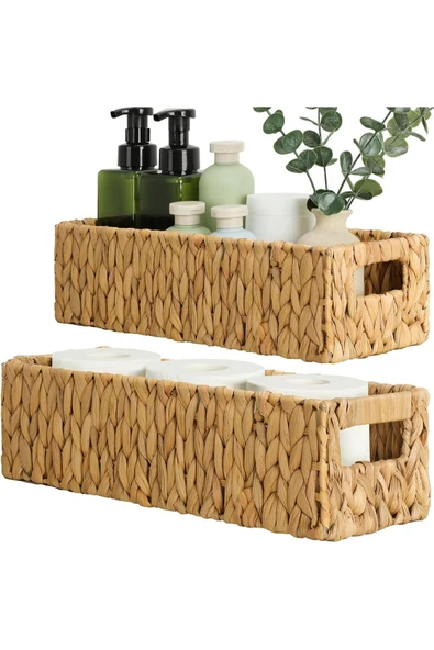Yenigeldi 2 Adet Düzenleyici  El Yapımı Uzun Hasır Sepet Tuvalet Kağıdı, Dolap ,Mutfak ,Banyo Organizer - 2