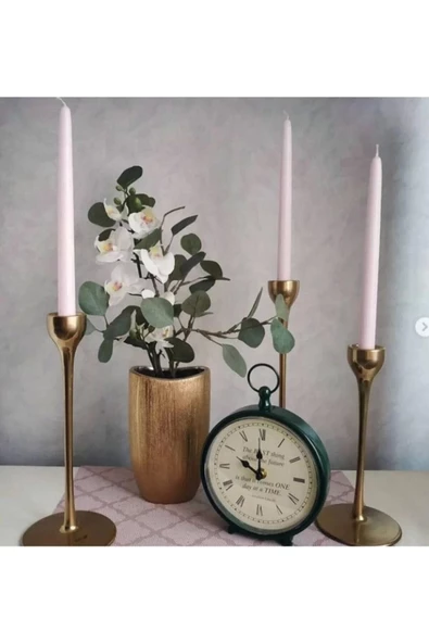 Yenigeldi 3 Lü , 7 Saat Yanan ,metalik Sedef Şamdan Mumu, Ivorry Taper Candle - 2