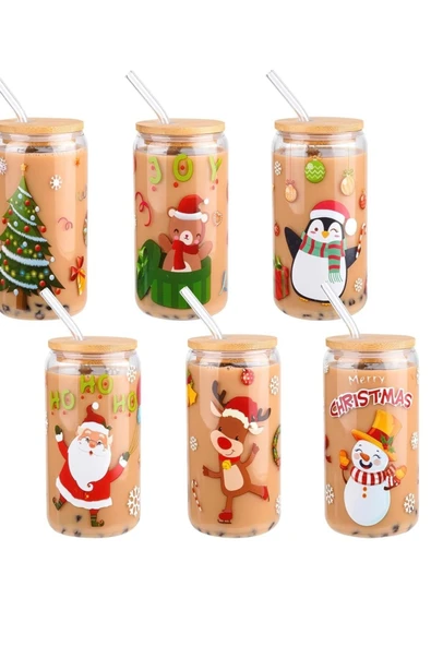 Yenigeldi 2 Adet Yılbaşı Isıya Dayanıklı Bambu Kapaklı Pipetli Bardak - 3