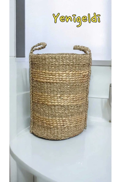 Yenigeldi 1 Adet Yuvarlak Dekoratif Hasır Sepet ( Yüksekliği 43 Cm Genişliği 33 Cm Taban 30 Cm) Yen240008or