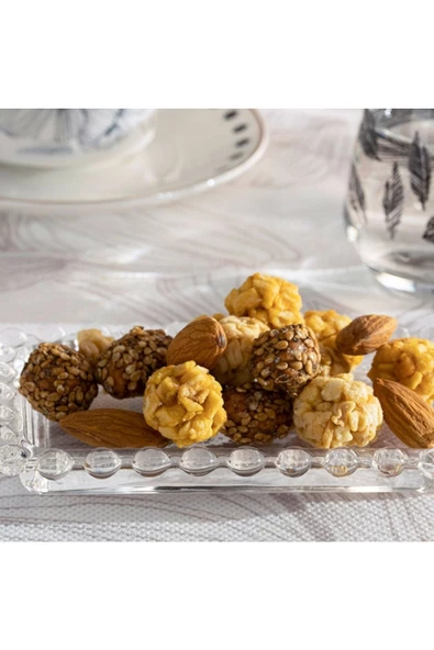 Yenigeldi 1 Adet Boncuk Kenarlı Dikdörtgen Çerez Draje Lokum Tereyağ Sunum Kasesi