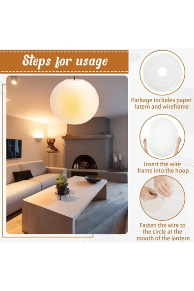 Yenigeldi 1 Adet Beyaz Yuvarlak Kağıt Fener Japon Feneri Lamba Düğün Doğum Günü Partisi Dekorasyon - Resim 6