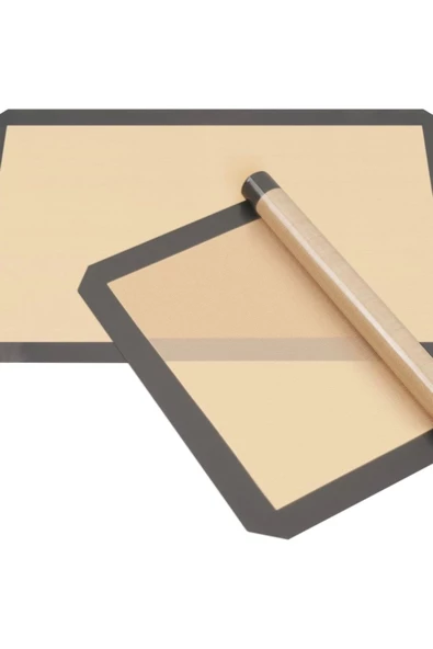 Yenigeldi 2 Adet Gri Renk Silikon Kenar Ortası Cam Elyaf Yanmaz Yapışmaz Pişirme Ve Hamur Açma Matı 40*30 cm