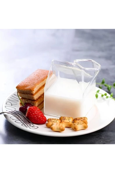 Yenigeldi 1 Adet Isıya Dayanıklı Sunumluk Kokteyl Süt Kutusu Şeklinde Borosilikat Cam Bardak - 3