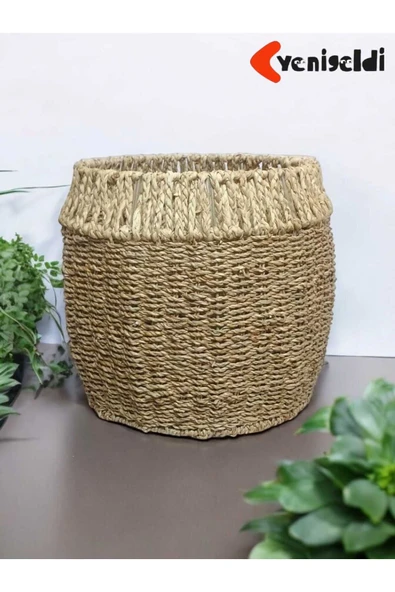 Yenigeldi 1 Adet Yuvarlak Hasır Sepeti ( Yüksekliği 31 Cm Genişliği 33 Cm Taban 30 Cm ) Üstü Beyaz Yen240031or