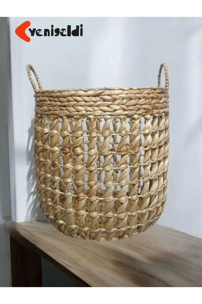 Yenigeldi (Y:44-G:45-TG:40 CM) 1 Adet Yuvarlak Dekoratif Hasır Sepet Saklama Amaçlı Yen240007b