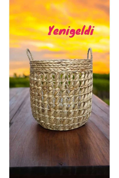 Yenigeldi (Y:44-G:45-TG:40 CM) 1 Adet Yuvarlak Dekoratif Hasır Sepet Saklama Amaçlı Yen240007b - 2