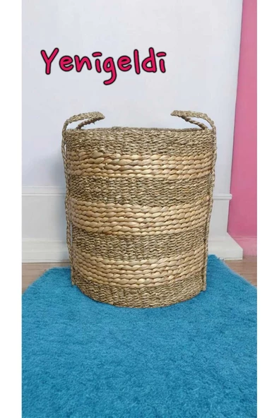 Yenigeldi 1 Adet Yuvarlak Dekoratif Hasır Sepet ( Yüksekliği 46 Cm Genişliği 41 Cm Taban 38 Cm) Yen240008b