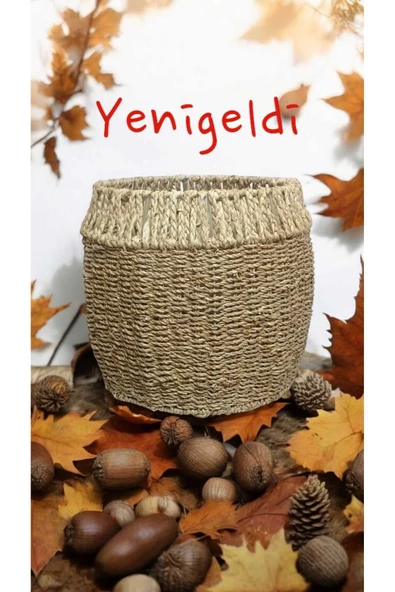 Yenigeldi 1 Adet Yuvarlak Hasır Sepeti ( Yüksekliği 31 Cm Genişliği 33 Cm Taban 30 Cm ) Üstü Beyaz Yen240031or - 2