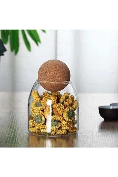 Yenigeldi Mantar Kapaklı Isıya Dayanıklı Cam Kavanoz Gıda Saklama Kavanozları Şeker Kahve Çay Baharat Depolama - 2