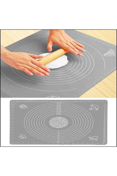 Yenigeldi Gri Silikon Yapışmaz Hamur Açma Matı, Ölçekli Hamur Açma Altlığı Masa Tezgah Yüzey Koruyucu 50x40cm - 3