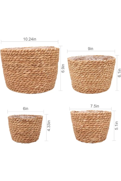 Yenigeldi 4 adet Hasır Saklama Sepeti ve Saksı İç ve Dış Mekan Bitkileri için Saksı Örtüsü Dekorasyon - 2