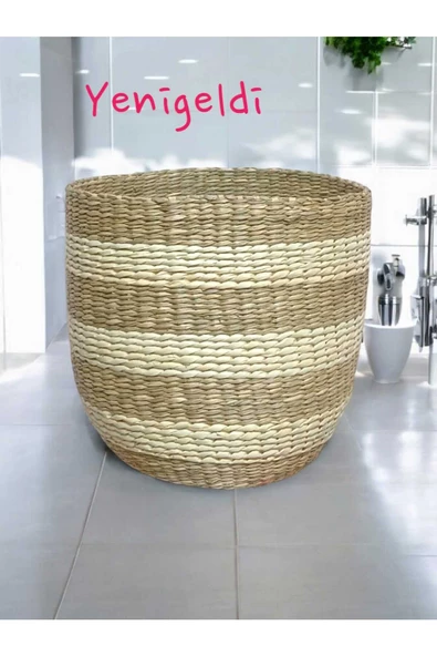 Yenigeldi (y:29xg:31xtg:22 Cm ) 1 Adet Hasır Sepet Seti Düzenleyici Organizer Beyaz Çizgili Yen240032k
