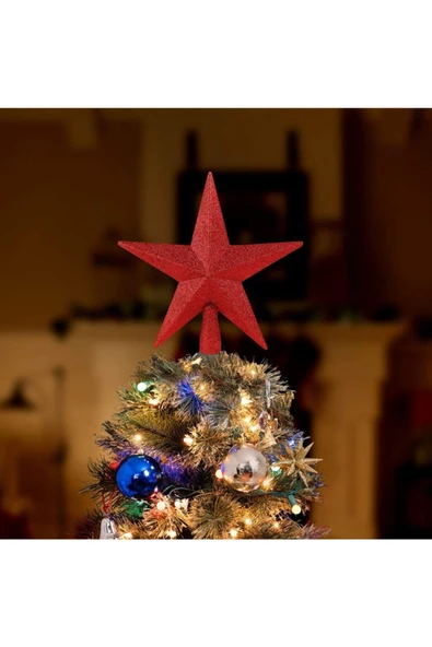 Yenigeldi Yılbaşı Ağaç Yıldızı, Tepe Yıldızı, Çam Ağacı Süsü, Yıldız Süs Kırmızı 20 Cm - Resim 2