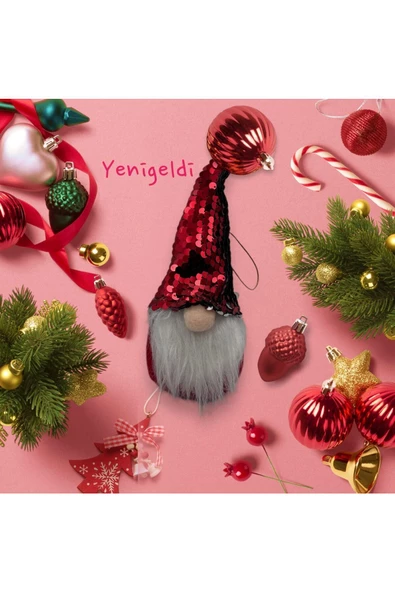Yenigeldi 1 Adet 16 Cm Payetli Beyaz Sakallı Yılbaşı Şans Cücesi Yılbaşı Süsü Ağaç Araba Süsü T81 - 4