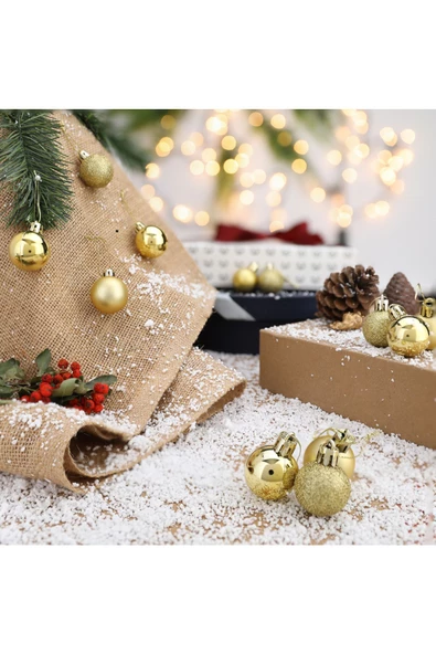 Yenigeldi 12'li Gold 3 Cm Yılbaşı Topu, Noel Topu, Çam Ağacı Topu, Süs Topu - Resim 3