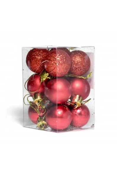 Yenigeldi 12'li Kırmızı Yılbaşı Topu 3 Cm , Noel Ağacı Topu, Çam Ağacı Topu ürün görseli