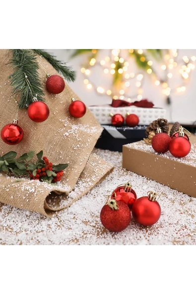 Yenigeldi 12 Adet Kırmızı 4 Cm Yılbaşı Topu , Noel Topu ,çam Ağacı Topu , Süs Topu