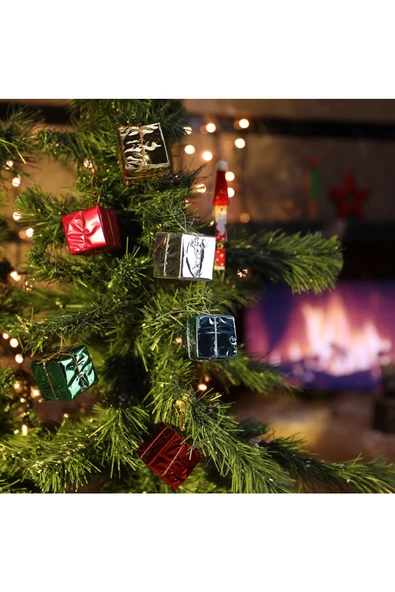 Yenigeldi 6 Adet Hediye Paketi Şeklinde Çam Ağacı Süsü Yılbaşı Süslemeleri (BÜYÜK BOY) - Resim 3