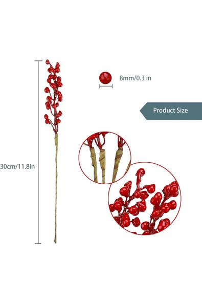 Yenigeldi El Yapımı Kokina Red Berry Yılbaşı Süs , Ev Parti Kış Noel Yılbaşı Süsü - Resim 2