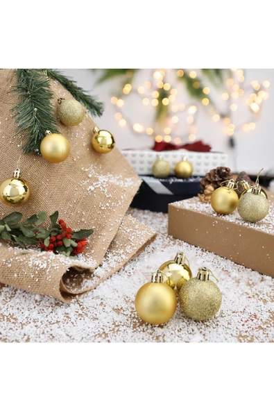 Yenigeldi 12'li Gold 3,5 Cm Yılbaşı Topu, 12'li Noel Topu, 12'li Çam Ağacı Topu, 12 Süs Topu