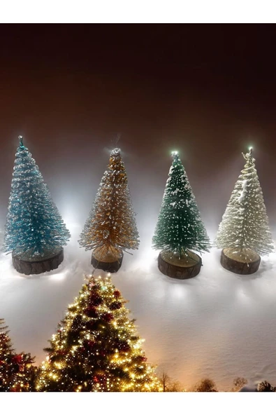 Yenigeldi 4 Adet ( yeşil ,mavi,kahve,sarı) Mini Yılbaşı Ağaç Yılbaşı Süs - 2