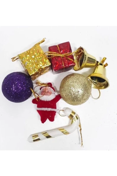 Yenigeldi 8\'li Yılbaşı Ağacı Süsü Karışık, 8 Adet Süs, Çam Süsü