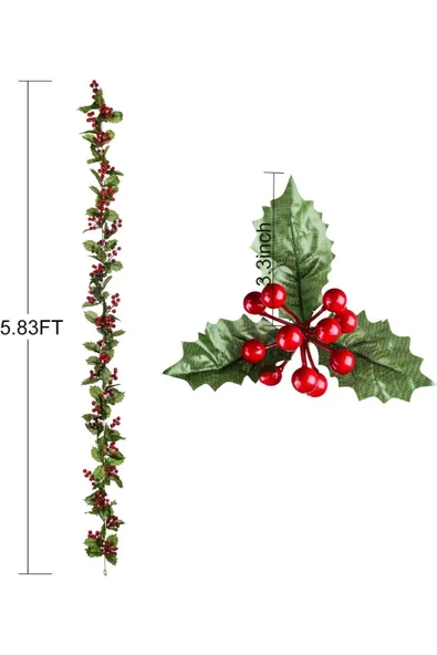 Yenigeldi 2 Adet Kokina Red Berry Yılbaşı Çelenk,   Ev Şömine Parti Kış Noel Yılbaşı Süsü - Resim 3