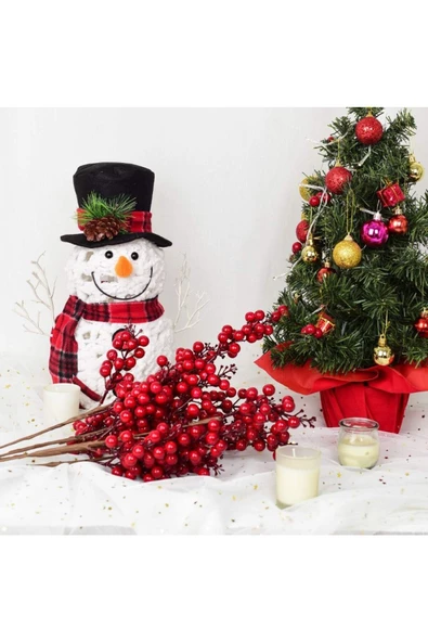 Yenigeldi 2 Adet El Yapımı  Kokina Red Berry Yılbaşı Süs ,   Ev Parti Kış Noel Yılbaşı Süsü t107 - 2