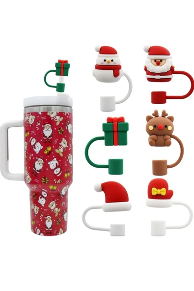 Yenigeldi 4 Adet Stanley Yılbaşı Pipet Kapağı Yılbaşı Süsü