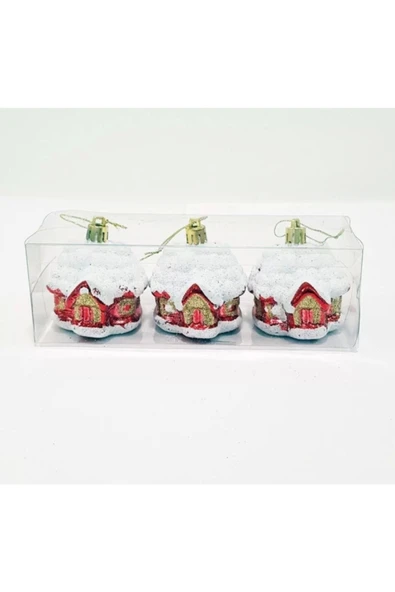 Yenigeldi 9 Cm 3'lü Ev Şeklinde Çam Ağacı Süsü, Yılbaşı Ağaç Süsü - Resim 3