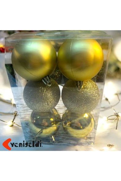 Yenigeldi 6 adet Gold 6 Cm Yılbaşı Topu, 6 adet Noel Topu, 6 adet Çam Ağacı Topu, 6 Süs Topu t-51 ürün görseli 1