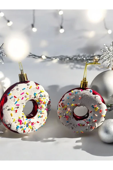Yenigeldi Donut yılbaşı Süsü Seti Yılbaşı Ağacı Tatlı Süsleri Yılbaşı Dekoratif Asılı Süsler Ağaç Dekorasyonu