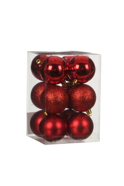 Yenigeldi 12'li Kırmızı 6 Cm Yılbaşı Topu, 12'li Noel Topu, 12'li Çam Ağacı Topu, 12 Süs Topu - Resim 4