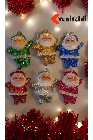 Yenigeldi (5 CM) Parlak Ve Renkli Yılbaşı Noel Baba Süsleri - 6’lı Set