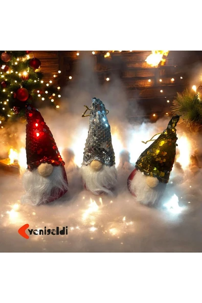 Yenigeldi 3 Adet 16 Cm Payetli Sakallı Yılbaşı Şans Cücesi Yılbaşı Süsü Ağaç Araba Süsü T81 ürün görseli 1