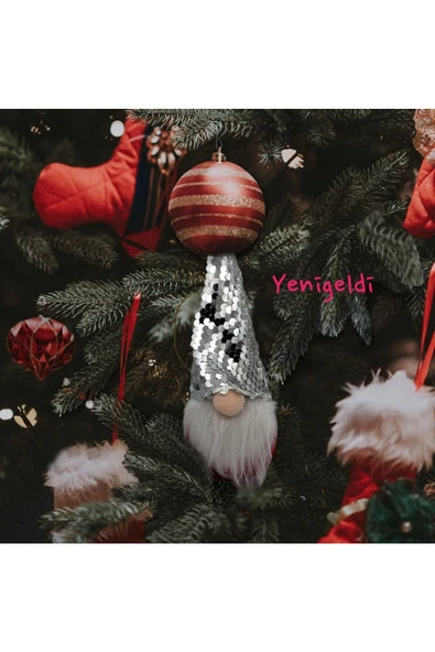 Yenigeldi 1 Adet 16 Cm Payetli Beyaz Sakallı Yılbaşı Şans Cücesi Yılbaşı Süsü Ağaç Araba Süsü T81 - 2